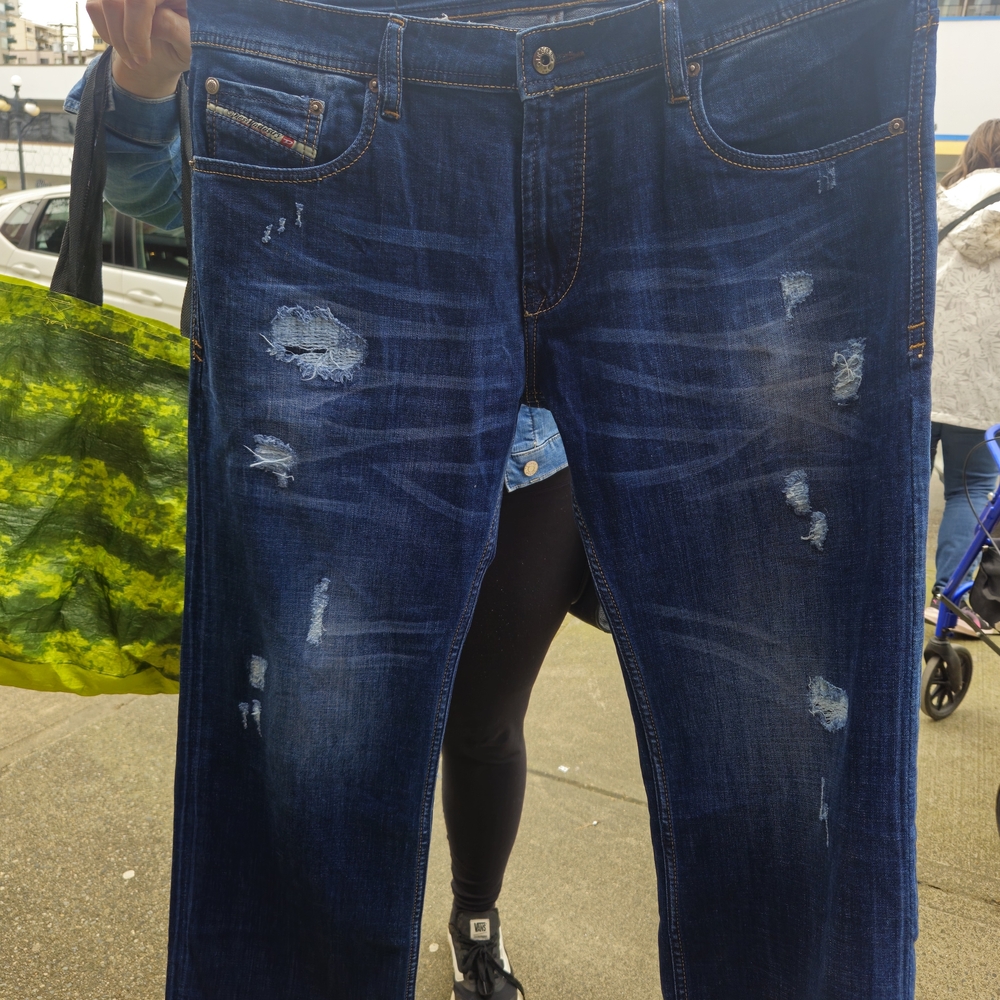 Diesel Men's Relaxed Distressed Dark Blue Jeans
